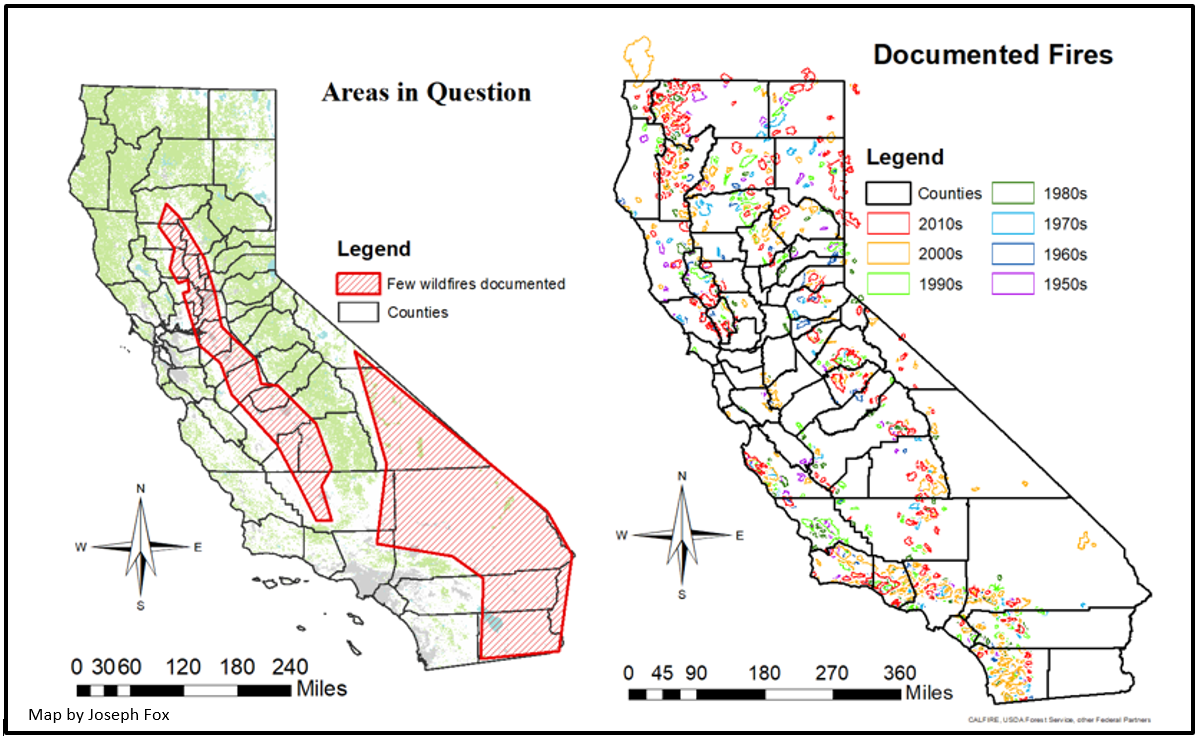 Image of GIS map of California wildfires. Submitted by student Joseph Fox